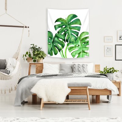 Abstract Gold Cream Microfiber Modern Tropical Tapestry