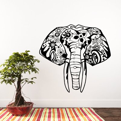 Black Matte Vinyl Tribal Elephant Yoga Wall Decal