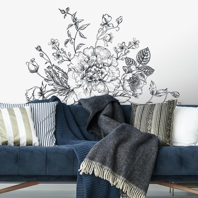 Black White Matte Vinyl Floral Wall Decal
