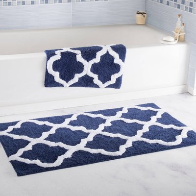 Black White Rectangle Cotton Bath Rug