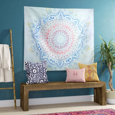 Blue White Red Mandala Microfiber Tapestry