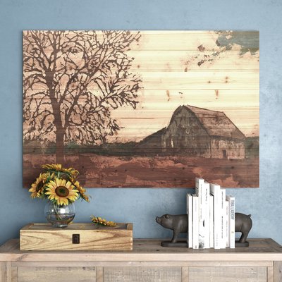 Brown Beige Green Landscape &amp;amp;amp;amp;amp;amp; Nature Print On Fir Wood