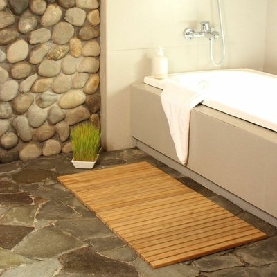 Brown Teak Rectangle String Bath Mat