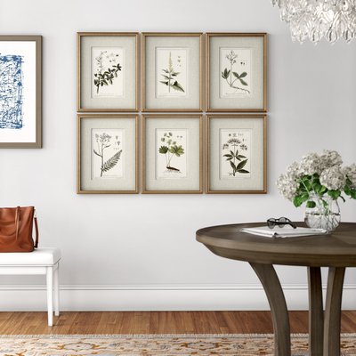 Floral &amp;amp;amp;amp;amp;amp; Botanical Green Gray Acrylic Painting Six Piece Picture Frame Graphic Art Print Set On Paper