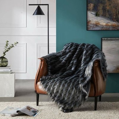 Fox Gray Faux Mohair Knitted Novelty Throw