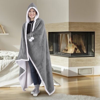 Gray Stone Polyester Quilted Wearable Cuddle Blanket