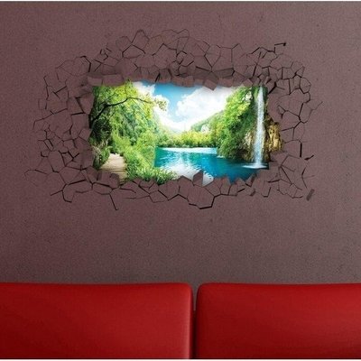 Green And Blue Matte Vinyl Waterfall Funny Panoramic Wall Decal