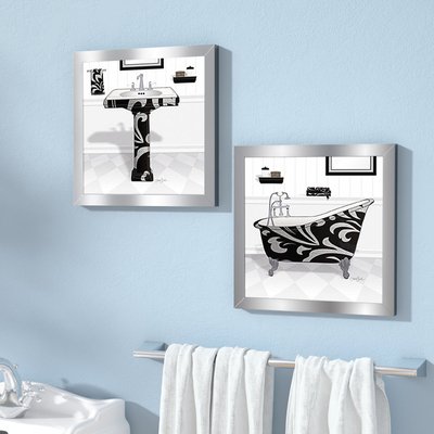 Mini Two Bath &amp;amp;amp;amp;amp;amp; Laundry White Black Piece Framed Acrylic Painting Print Set Under Glass