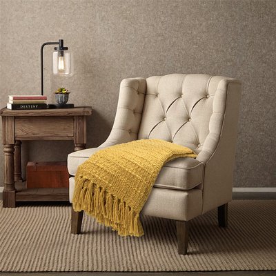 Mustard Acrylic Knitted Classic Look Throw