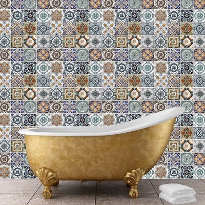 Orange Blue Gray Matte Vinyl Geometric Flexiplus Mediterranean Wall Decal