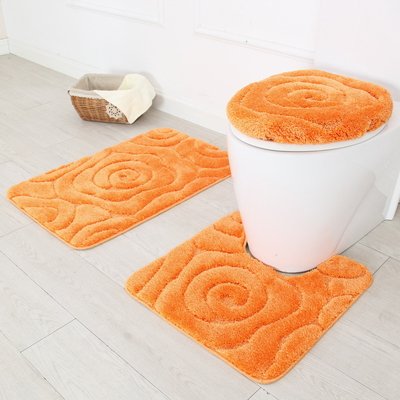 Orange Rectangle Polyester Microfiber Bath Rug