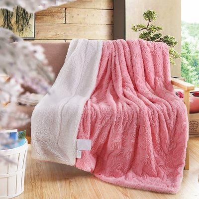 Pink White Polyester Fleece Novelty Throw