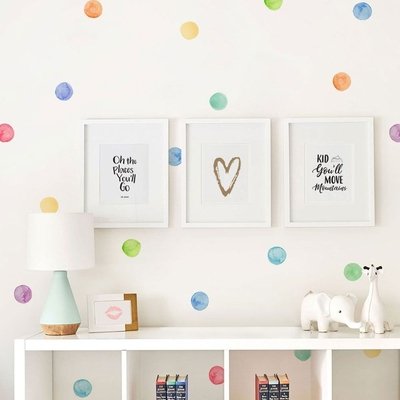 Red Yellow Plastic Removable Vinyl Geometric Watercolor Dots Wall Decal