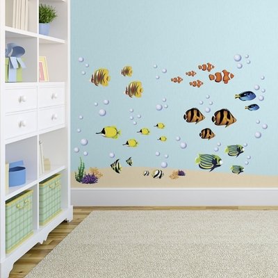 Reef And Fish Orange Yellow Green Vinyl Nursery Children&rsquo;s Wall Decal