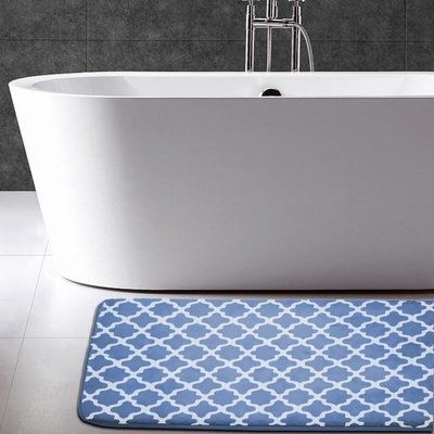 White Black Geometric Printed Flannel Memory Foam Bath Mat