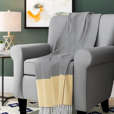 Yellow Gray Acrylic Woven Throw