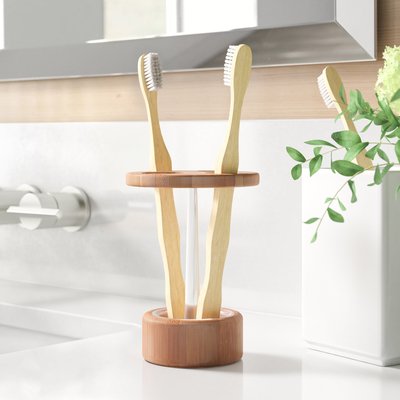 Bamboo Wood Freestanding Toothbrush Holder 