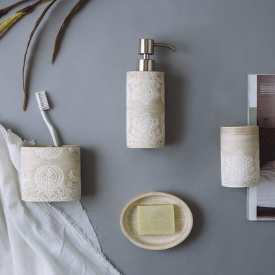 Beige Resin Bathroom Accessory Set