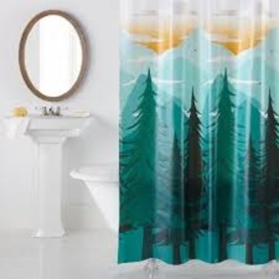 Blue Vinyl Single Shower Curtain