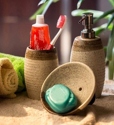 Brown Ceramic Rustic Bathroom Accessory Set