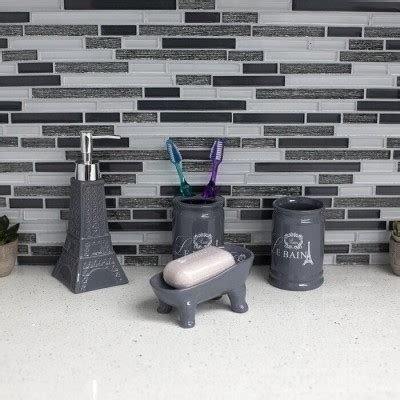 Gray Ceramic Bathroom Accessory Set