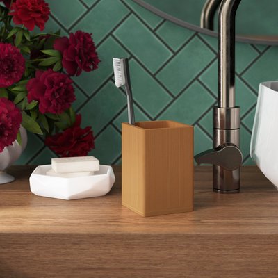 Natural Wood Toothbrush And Tumbler Holder