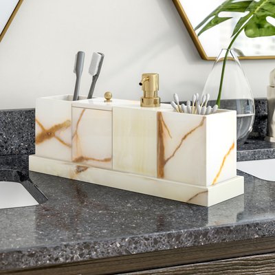 Onyx Brown Marble Bathroom Accessory Set