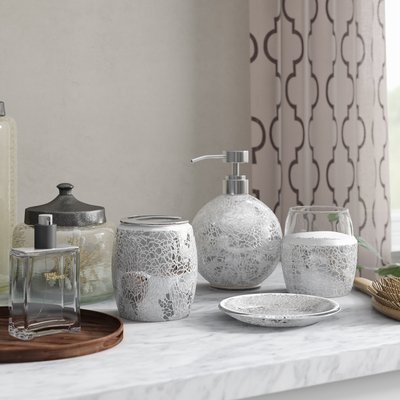 Silver Glass Bathroom Accessory Set