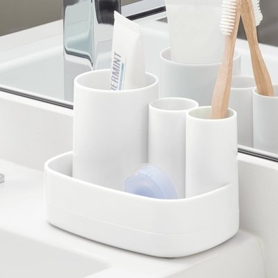White Plastic Freestanding Toothbrush Holder