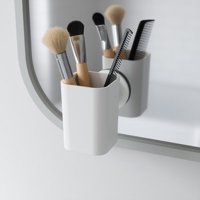 White Plastic Toothbrush And Tumbler Holder