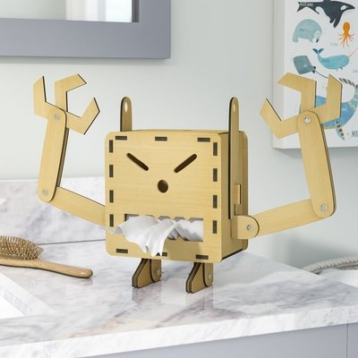 Wood Robot Freestanding Tissue Box Cover